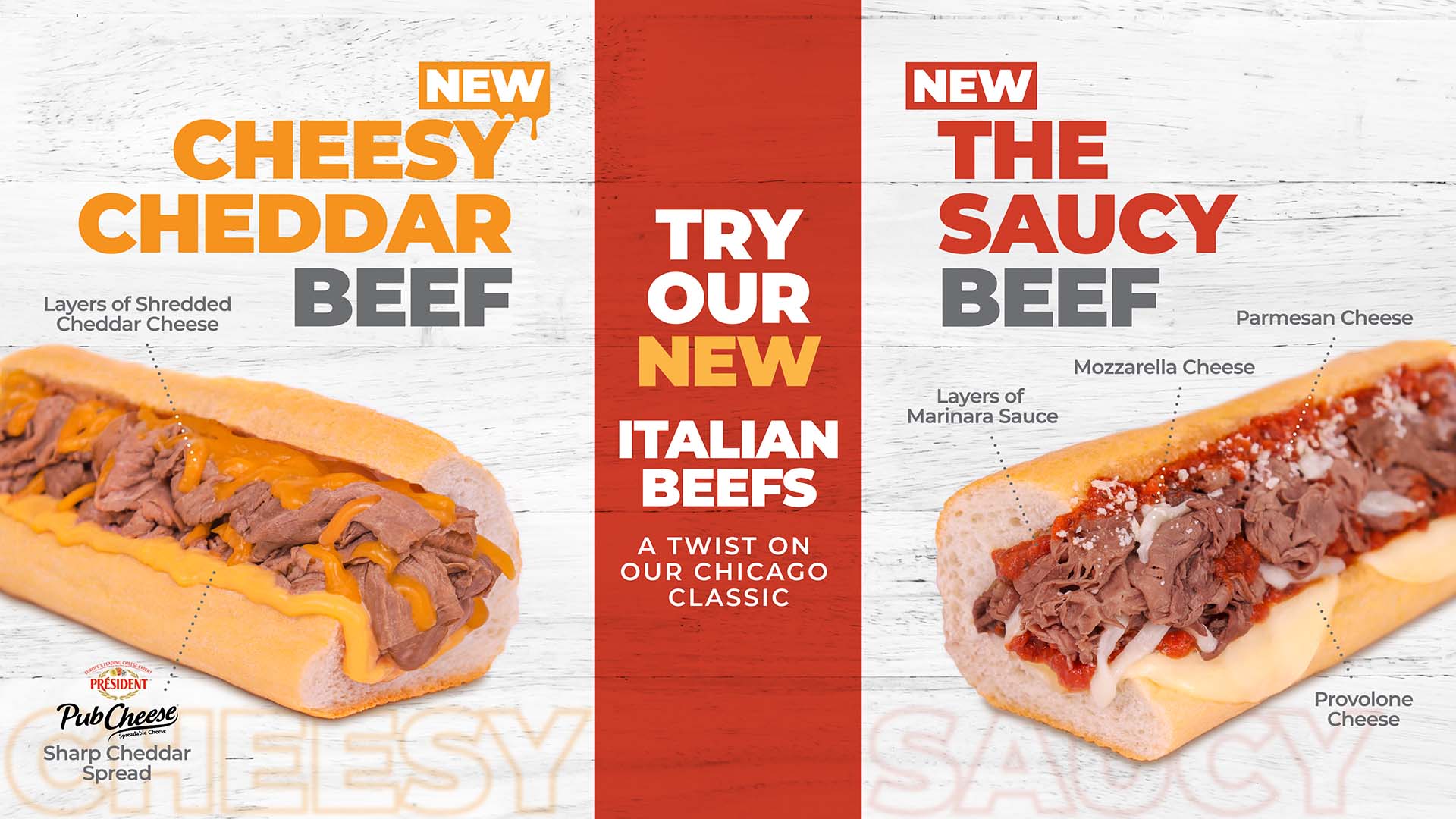 buona beef advert for new cheddar and saucy beef